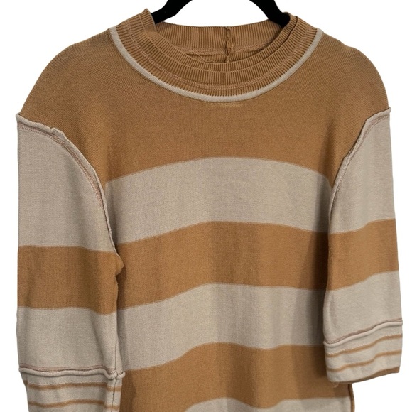 We the Free Dijon and Ivory Striped Crewneck Sweater Top Peasant Boho Size M - Picture 4 of 12